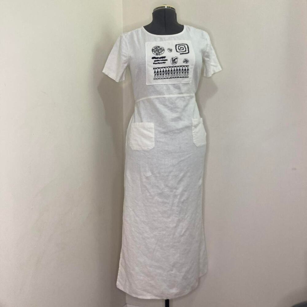 Womens Maxi Dress Size 6 Linen White Vintage Y2K Ankle length Darian